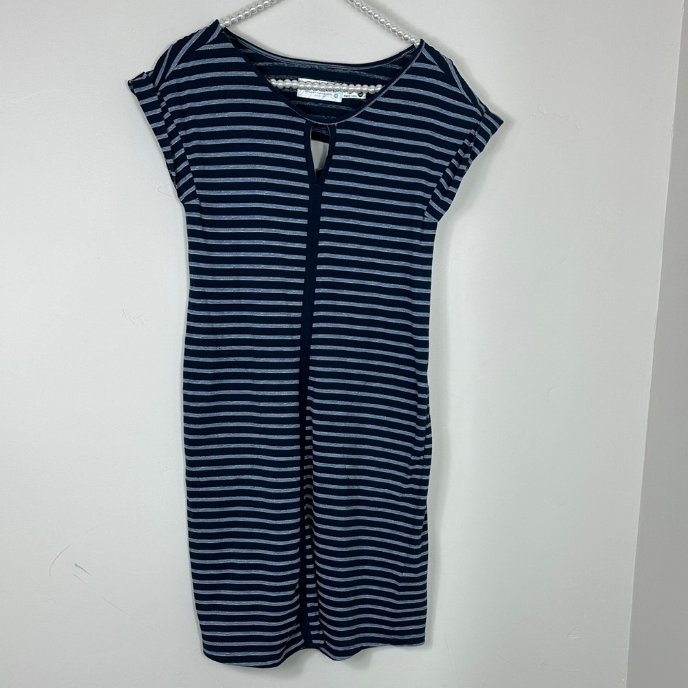 Adventura Navy Striped Organic Cotton Travel T-Shirt Dress with pockets XS